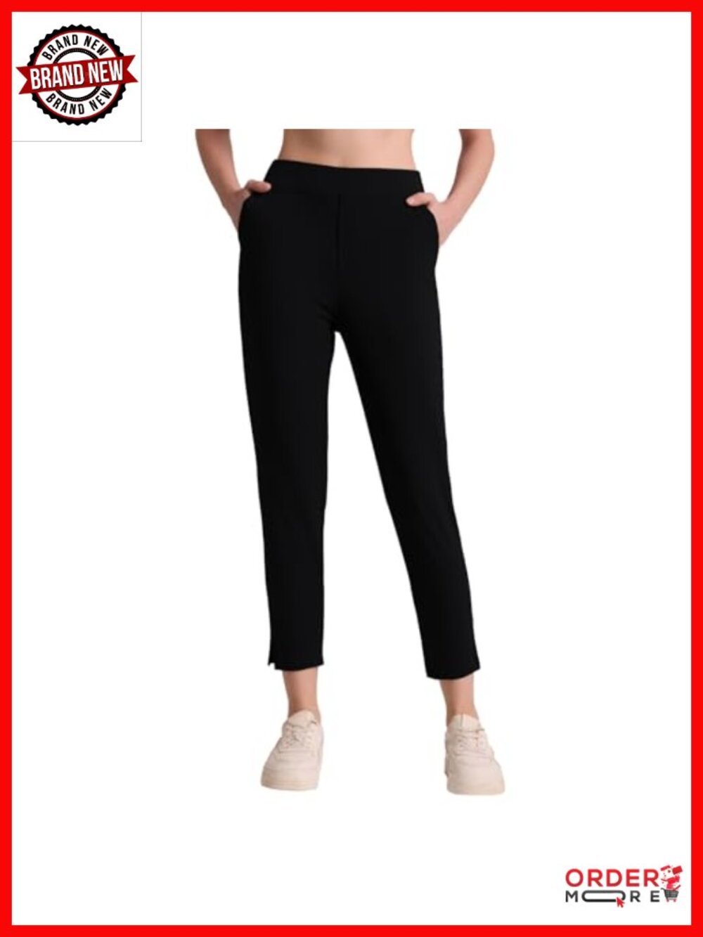 High Waist Stretch Pull On Ankle Pants Petite 25" / 27" Inseam Work Trousers
